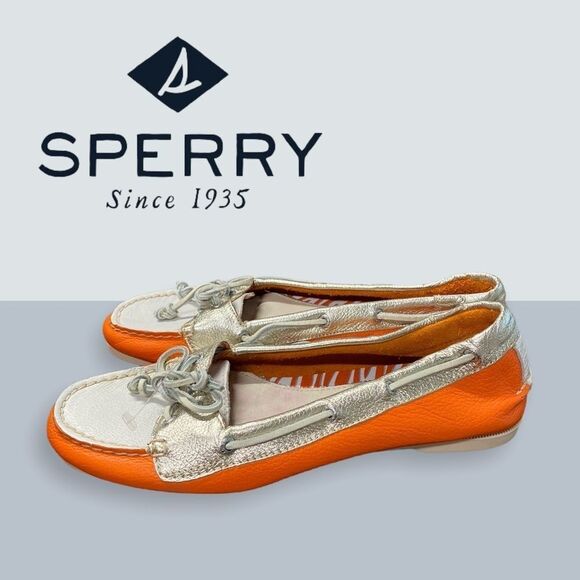 Sperry Top-Sider Leather Orange/Gold Boat Shoes 7 - Picture 1 of 4